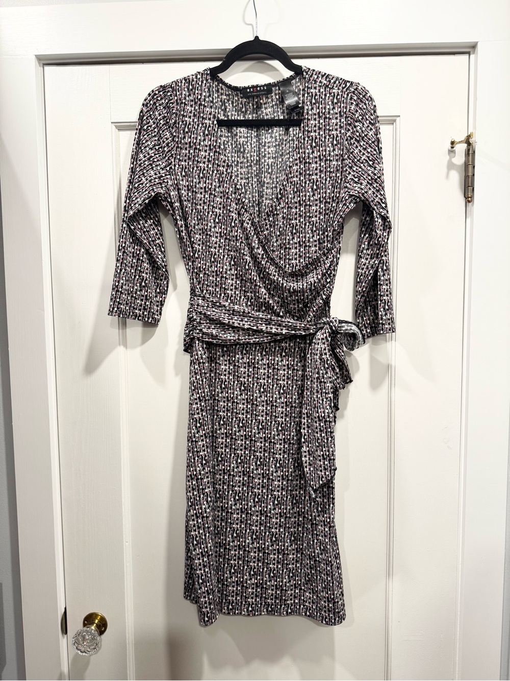 Liz Claiborne Geometric Faux Wrap Dress 3/4 Sleeve Knee Length Office Career